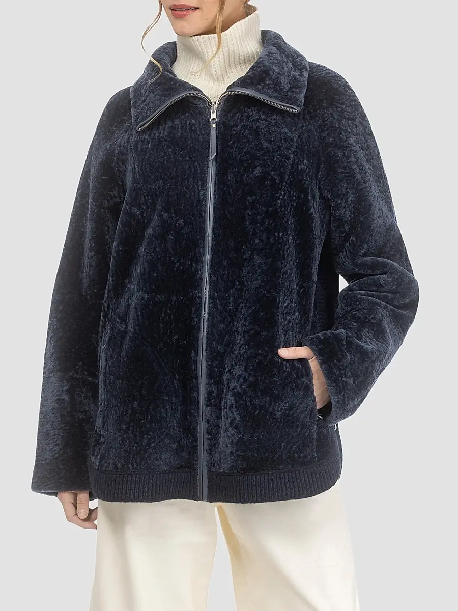 Gorski Women's Textured Shearling Lamb Zip Coat | Thumbnail 3 Gorski Women's Textured Shearling Lamb Zip Coat | Thumbnail 3