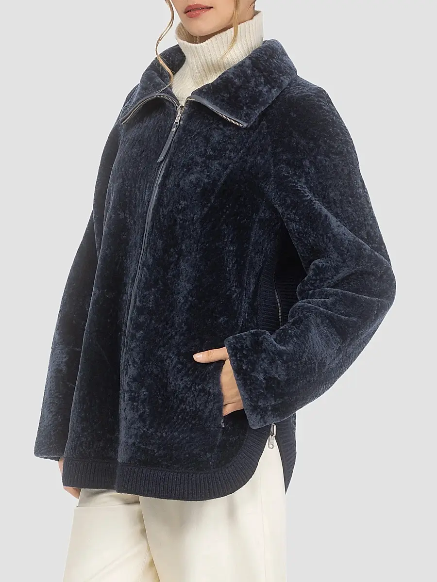 Gorski Women's Textured Shearling Lamb Zip Coat | Thumbnail 4 Gorski Women's Textured Shearling Lamb Zip Coat | Thumbnail 4