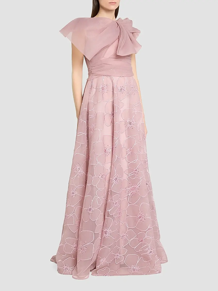 Talbot Runhof Women's Organza Floral Lace Gown | Thumbnail 4 Talbot Runhof Women's Organza Floral Lace Gown | Thumbnail 4