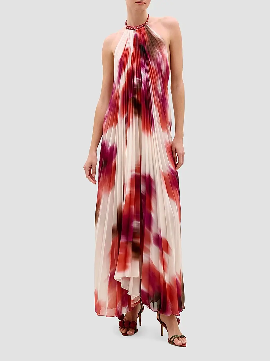 Silvia Tcherassi Women's Constanza Printed Pleated Halter Maxi Dress | Thumbnail 2 Silvia Tcherassi Women's Constanza Printed Pleated Halter Maxi Dress | Thumbnail 2
