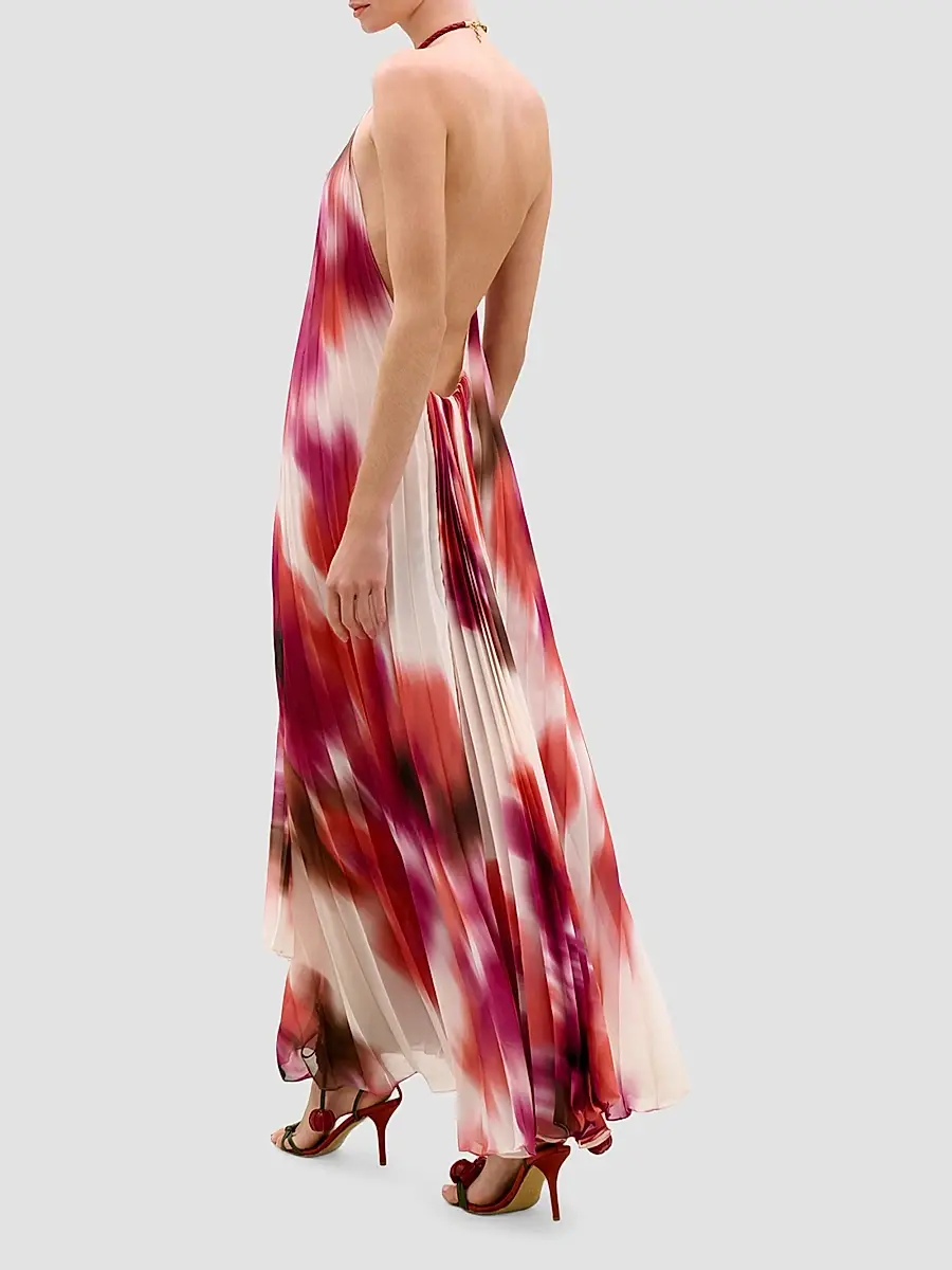 Silvia Tcherassi Women's Constanza Printed Pleated Halter Maxi Dress | Thumbnail 3 Silvia Tcherassi Women's Constanza Printed Pleated Halter Maxi Dress | Thumbnail 3