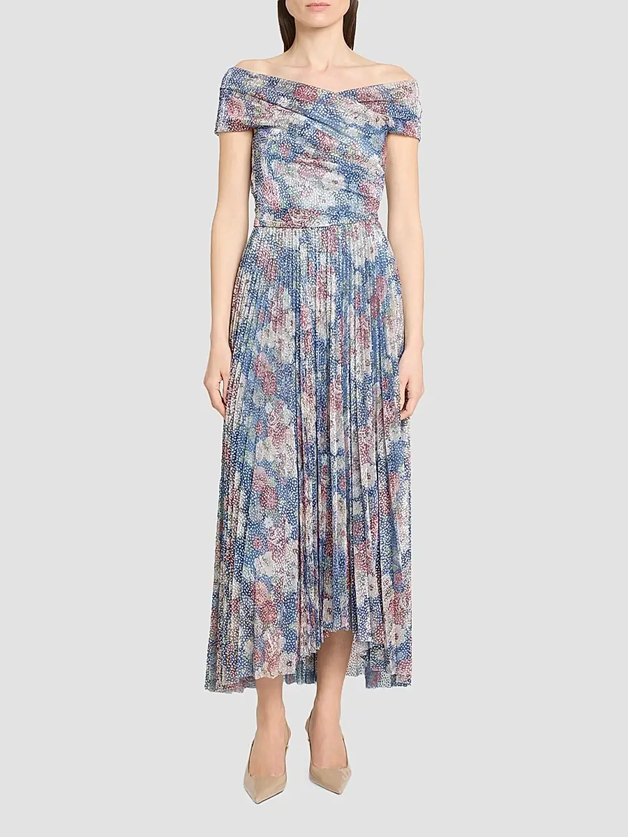 Talbot Runhof Women's Floral Metallic Voile Cocktail Dress | Thumbnail 2 Talbot Runhof Women's Floral Metallic Voile Cocktail Dress | Thumbnail 2