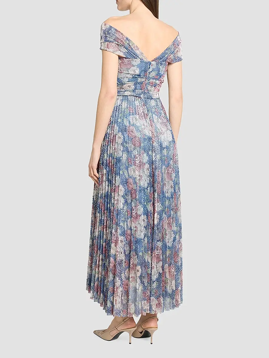 Talbot Runhof Women's Floral Metallic Voile Cocktail Dress | Thumbnail 3 Talbot Runhof Women's Floral Metallic Voile Cocktail Dress | Thumbnail 3