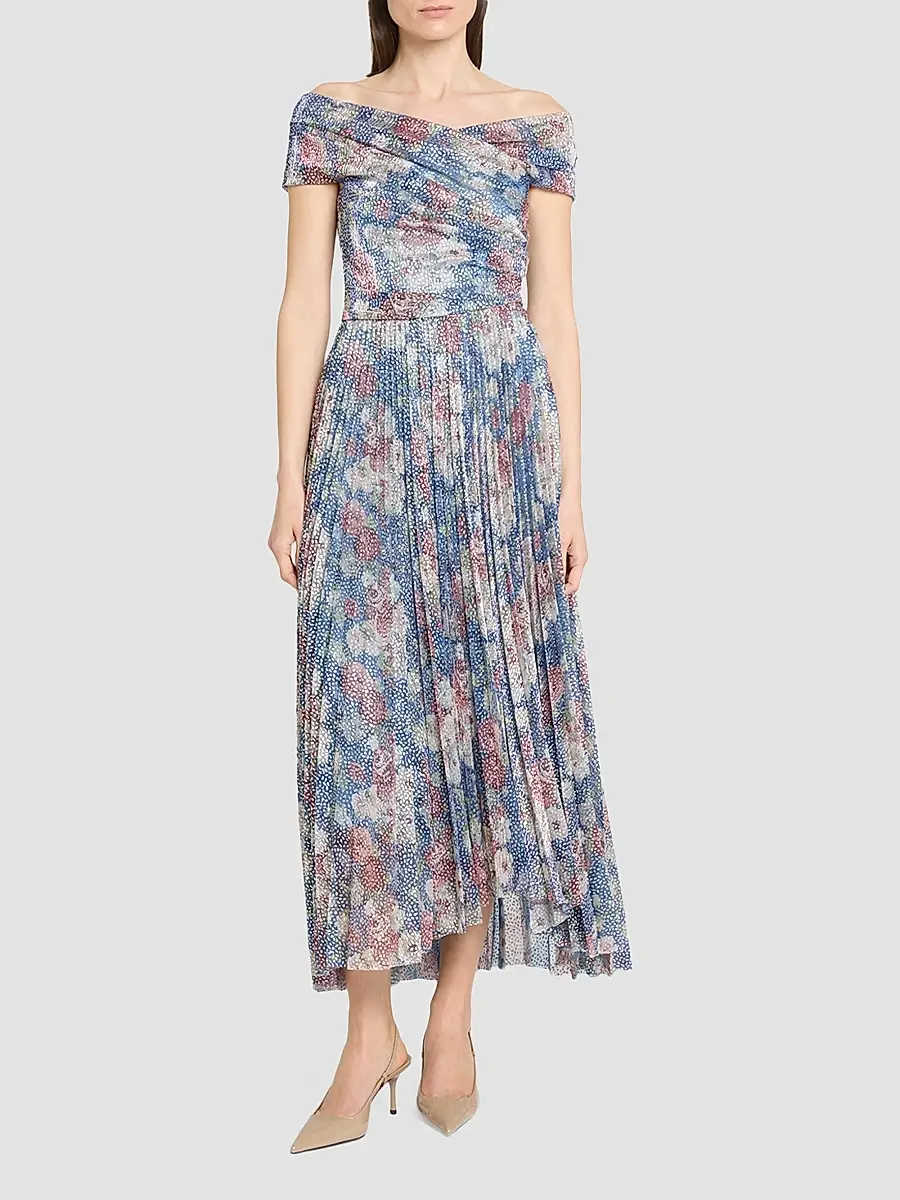 Talbot Runhof Women's Floral Metallic Voile Cocktail Dress | Thumbnail 4 Talbot Runhof Women's Floral Metallic Voile Cocktail Dress | Thumbnail 4