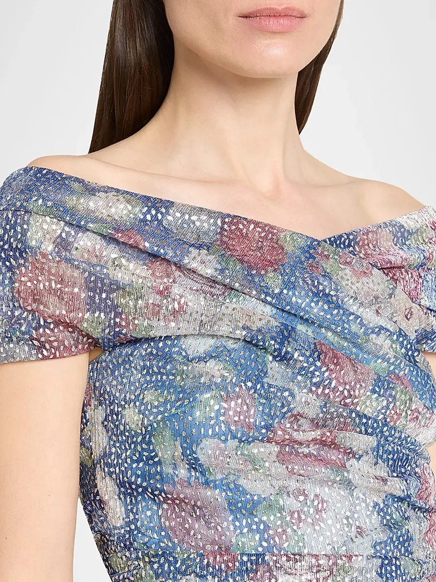 Talbot Runhof Women's Floral Metallic Voile Cocktail Dress | Thumbnail 5 Talbot Runhof Women's Floral Metallic Voile Cocktail Dress | Thumbnail 5