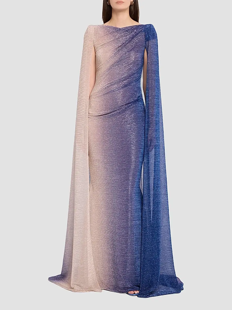 Talbot Runhof Women's Metallic Voile Cape Gown | Thumbnail 2 Talbot Runhof Women's Metallic Voile Cape Gown | Thumbnail 2