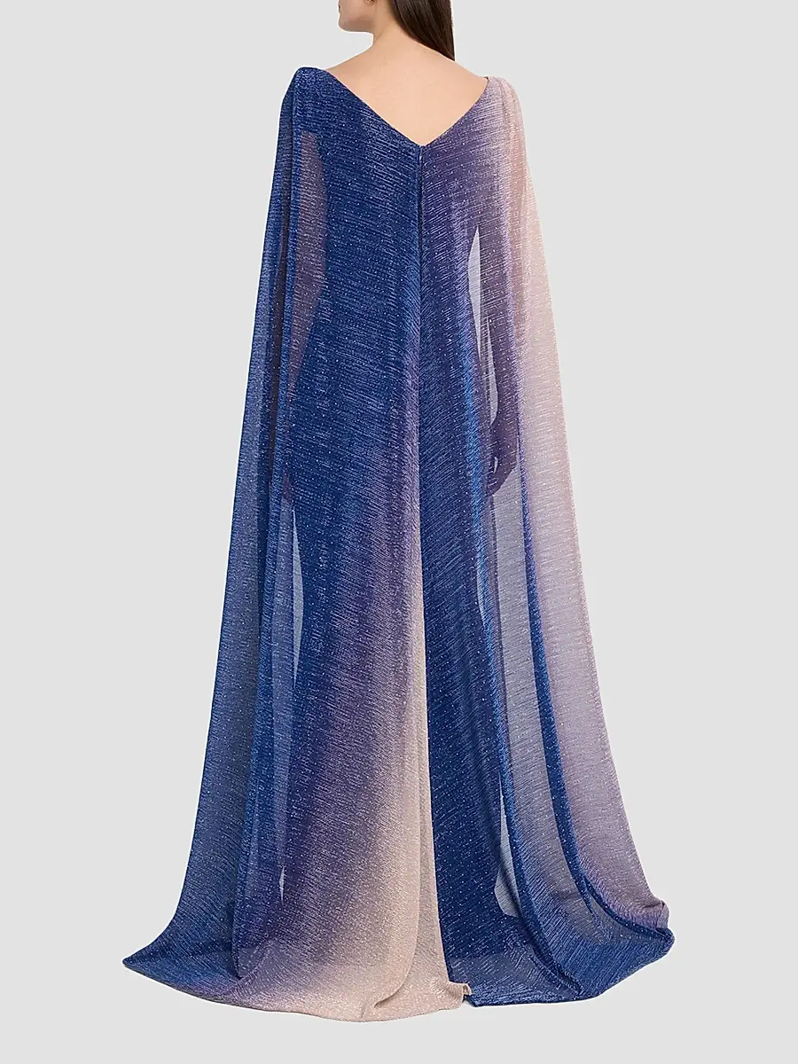 Talbot Runhof Women's Metallic Voile Cape Gown | Thumbnail 3 Talbot Runhof Women's Metallic Voile Cape Gown | Thumbnail 3