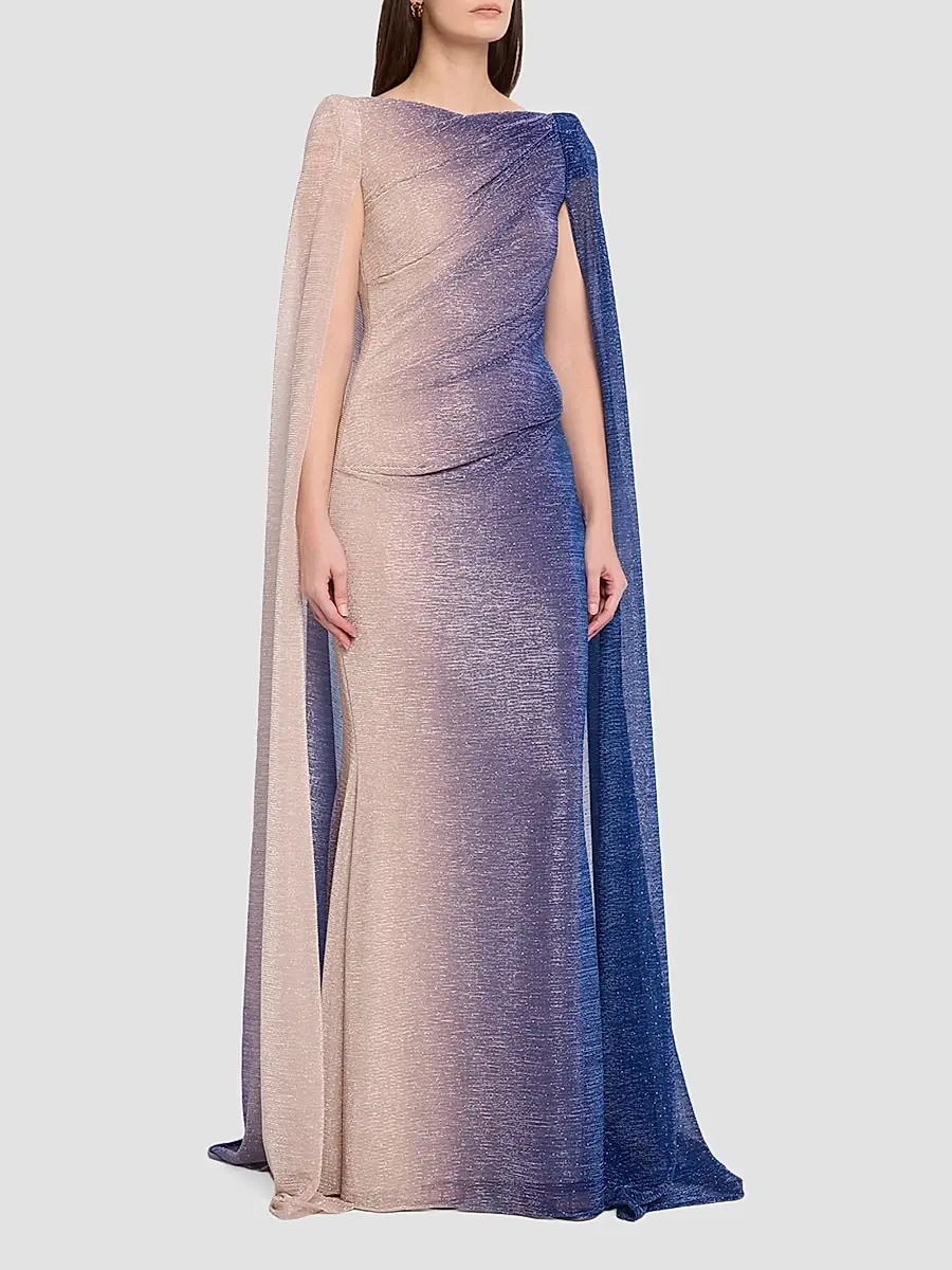 Talbot Runhof Women's Metallic Voile Cape Gown | Thumbnail 4 Talbot Runhof Women's Metallic Voile Cape Gown | Thumbnail 4