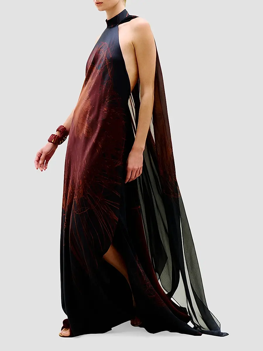 Silvia Tcherassi Women's Sabina Cape Halter Maxi Dress | Thumbnail 2 Silvia Tcherassi Women's Sabina Cape Halter Maxi Dress | Thumbnail 2