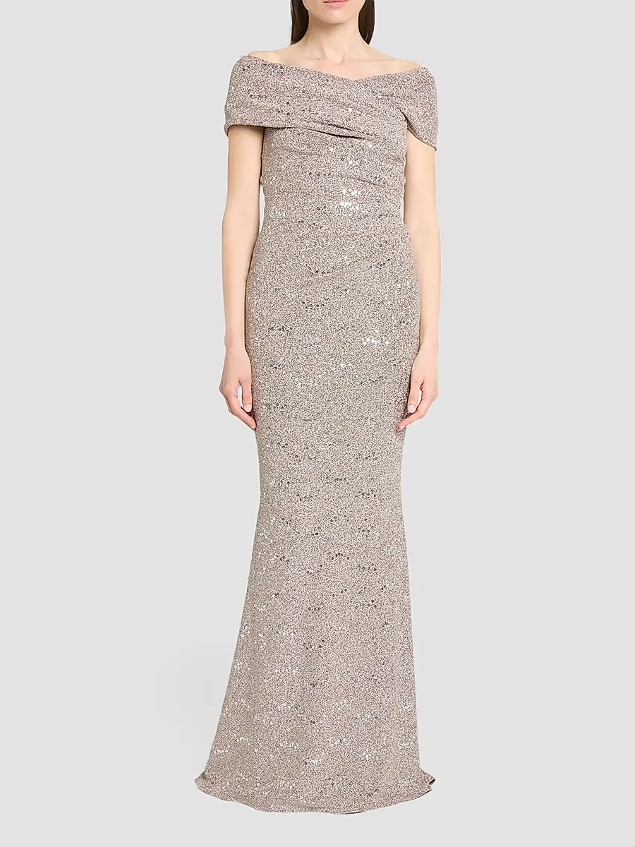 Talbot Runhof Women's Sequin Jersey Off-the-Shoulder Gown | Thumbnail 2 Talbot Runhof Women's Sequin Jersey Off-the-Shoulder Gown | Thumbnail 2