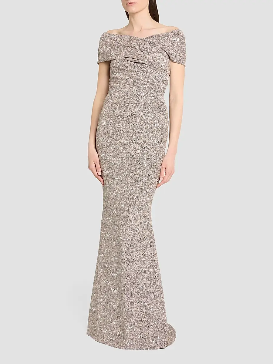 Talbot Runhof Women's Sequin Jersey Off-the-Shoulder Gown | Thumbnail 4 Talbot Runhof Women's Sequin Jersey Off-the-Shoulder Gown | Thumbnail 4