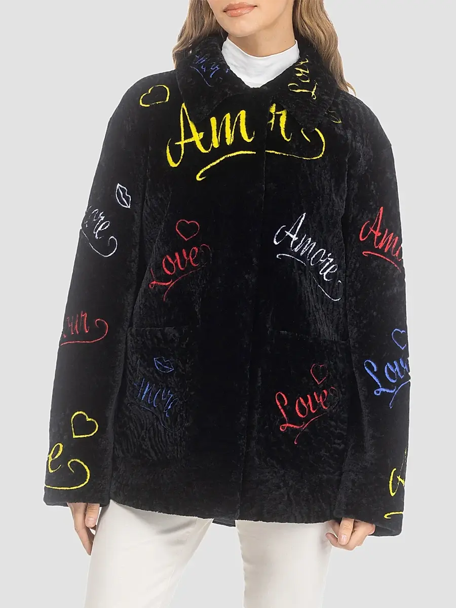 Gorski Women's Select Shearling Lamb Embroidered Love Coat | Thumbnail 3