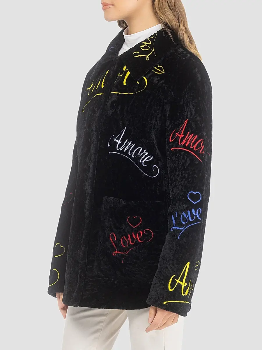Gorski Women's Select Shearling Lamb Embroidered Love Coat | Thumbnail 4