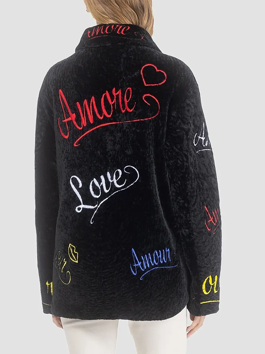 Gorski Women's Select Shearling Lamb Embroidered Love Coat | Thumbnail 5