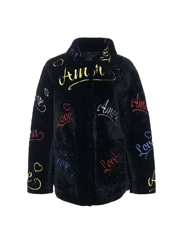 Women's Select Shearling Lamb Embroidered Love Coat