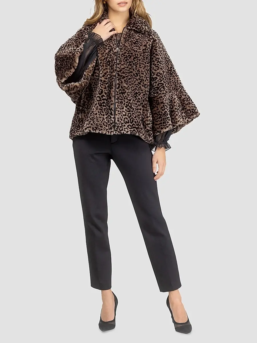 Gorski Women's Select Shearling Lamb Zip Coat with Cropped Sleeves - Lprd Print | Thumbnail 2 Gorski Women's Select Shearling Lamb Zip Coat with Cropped Sleeves - Lprd Print | Thumbnail 2