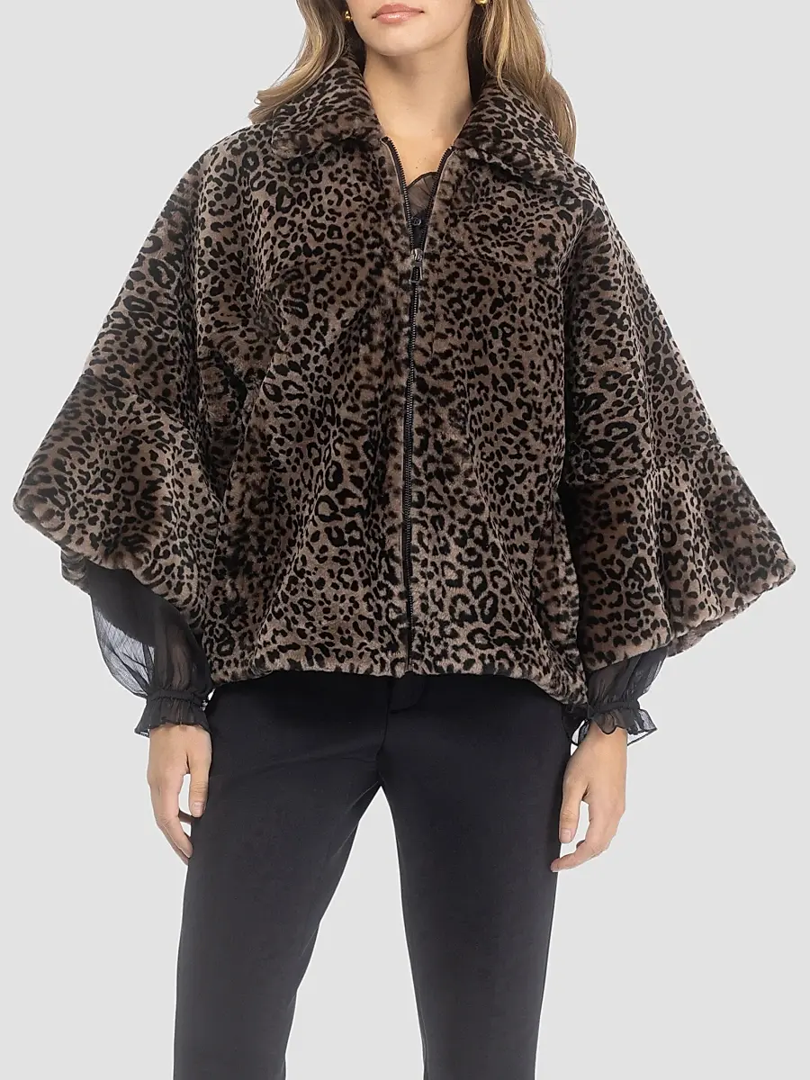 Gorski Women's Select Shearling Lamb Zip Coat with Cropped Sleeves - Lprd Print | Thumbnail 3 Gorski Women's Select Shearling Lamb Zip Coat with Cropped Sleeves - Lprd Print | Thumbnail 3