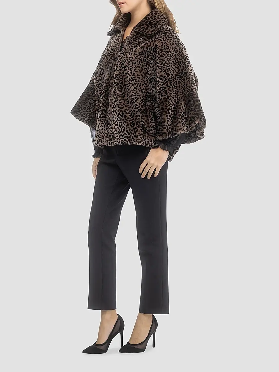 Gorski Women's Select Shearling Lamb Zip Coat with Cropped Sleeves - Lprd Print | Thumbnail 4 Gorski Women's Select Shearling Lamb Zip Coat with Cropped Sleeves - Lprd Print | Thumbnail 4
