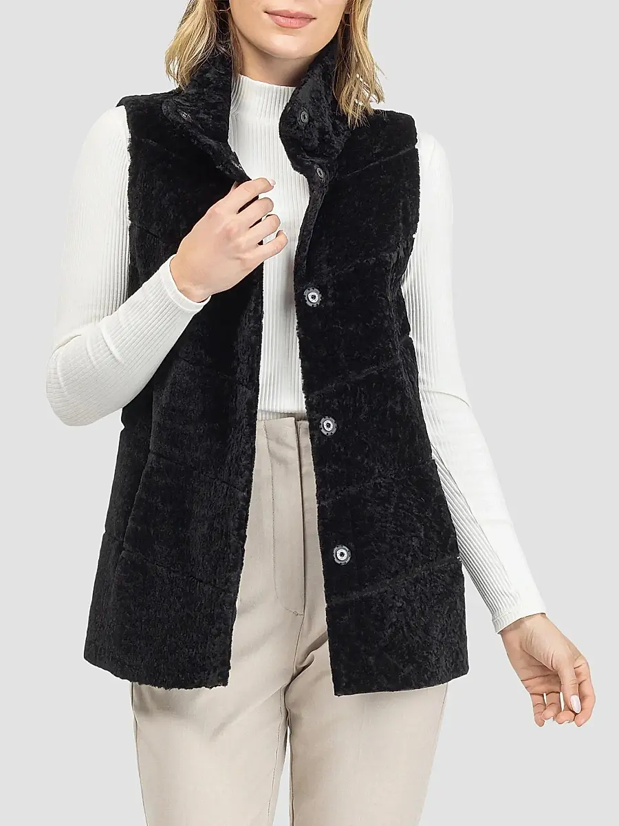 Gorski Women's Reversible Textured Shearling Lamb Vest | Thumbnail 3 Gorski Women's Reversible Textured Shearling Lamb Vest | Thumbnail 3