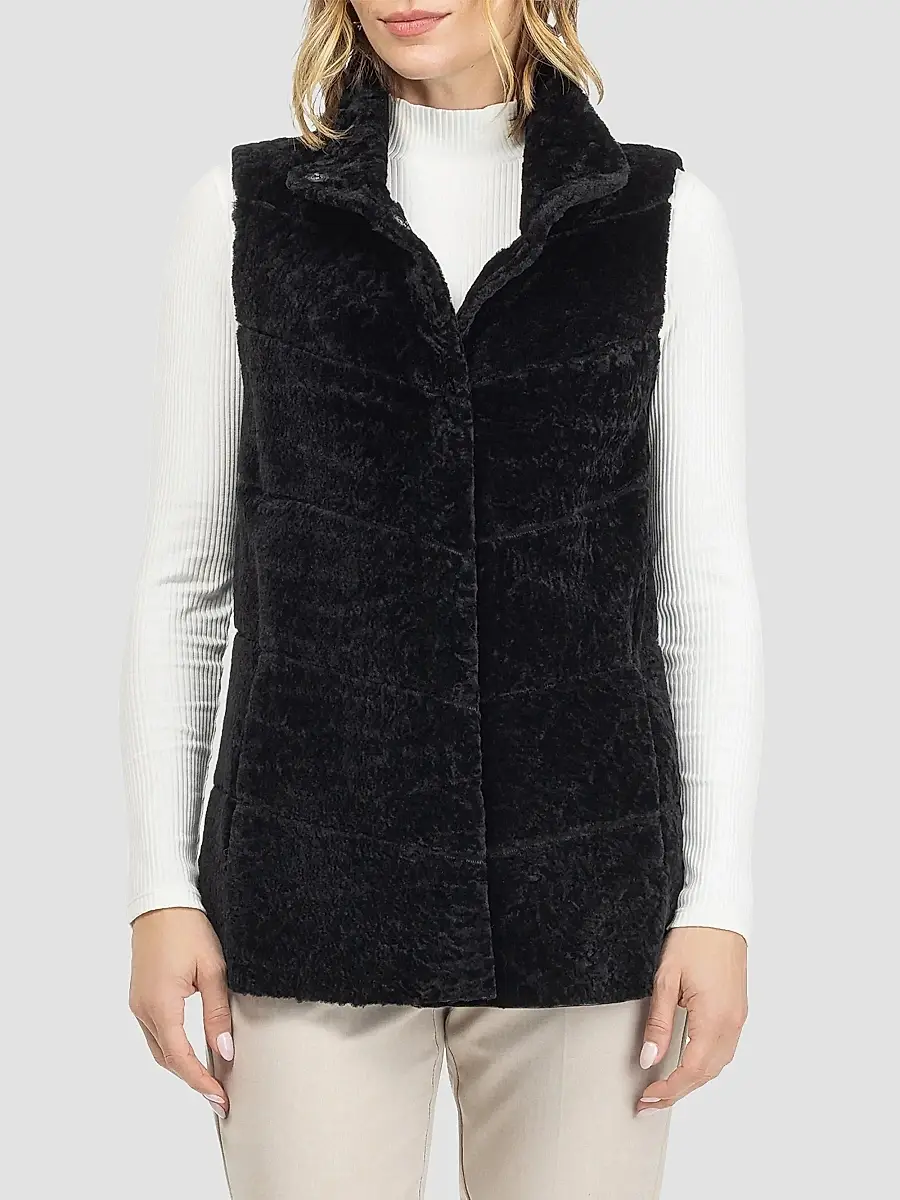 Gorski Women's Reversible Textured Shearling Lamb Vest | Thumbnail 4 Gorski Women's Reversible Textured Shearling Lamb Vest | Thumbnail 4