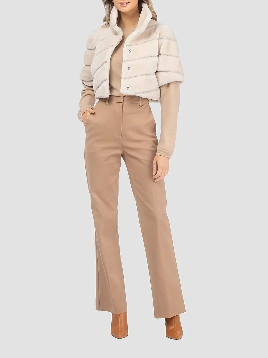 Gorski Women's Select Shearling Lamb Diagonal Bolero with Cropped Sleeves - Cream | Thumbnail 2
