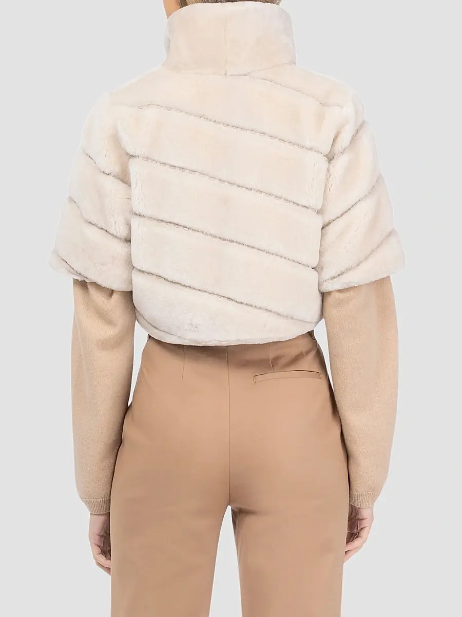 Gorski Women's Select Shearling Lamb Diagonal Bolero with Cropped Sleeves - Cream | Thumbnail 5