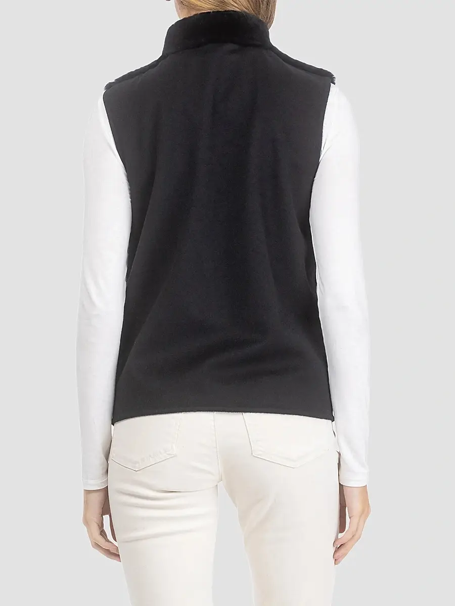 Gorski Women's Select Shearling Lamb Zip Vest with Wool - Black | Thumbnail 5 Gorski Women's Select Shearling Lamb Zip Vest with Wool - Black | Thumbnail 5