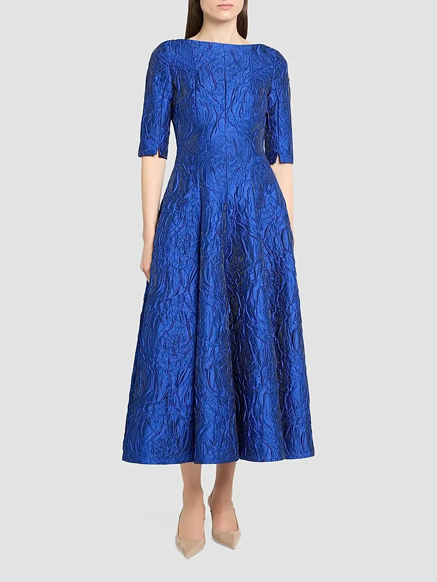 Talbot Runhof Women's Textured Jacquard Boatneck Cocktail Dress | Thumbnail 2 Talbot Runhof Women's Textured Jacquard Boatneck Cocktail Dress | Thumbnail 2