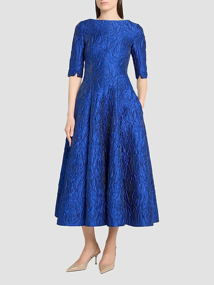 Talbot Runhof Women's Textured Jacquard Boatneck Cocktail Dress | Thumbnail 4 Talbot Runhof Women's Textured Jacquard Boatneck Cocktail Dress | Thumbnail 4