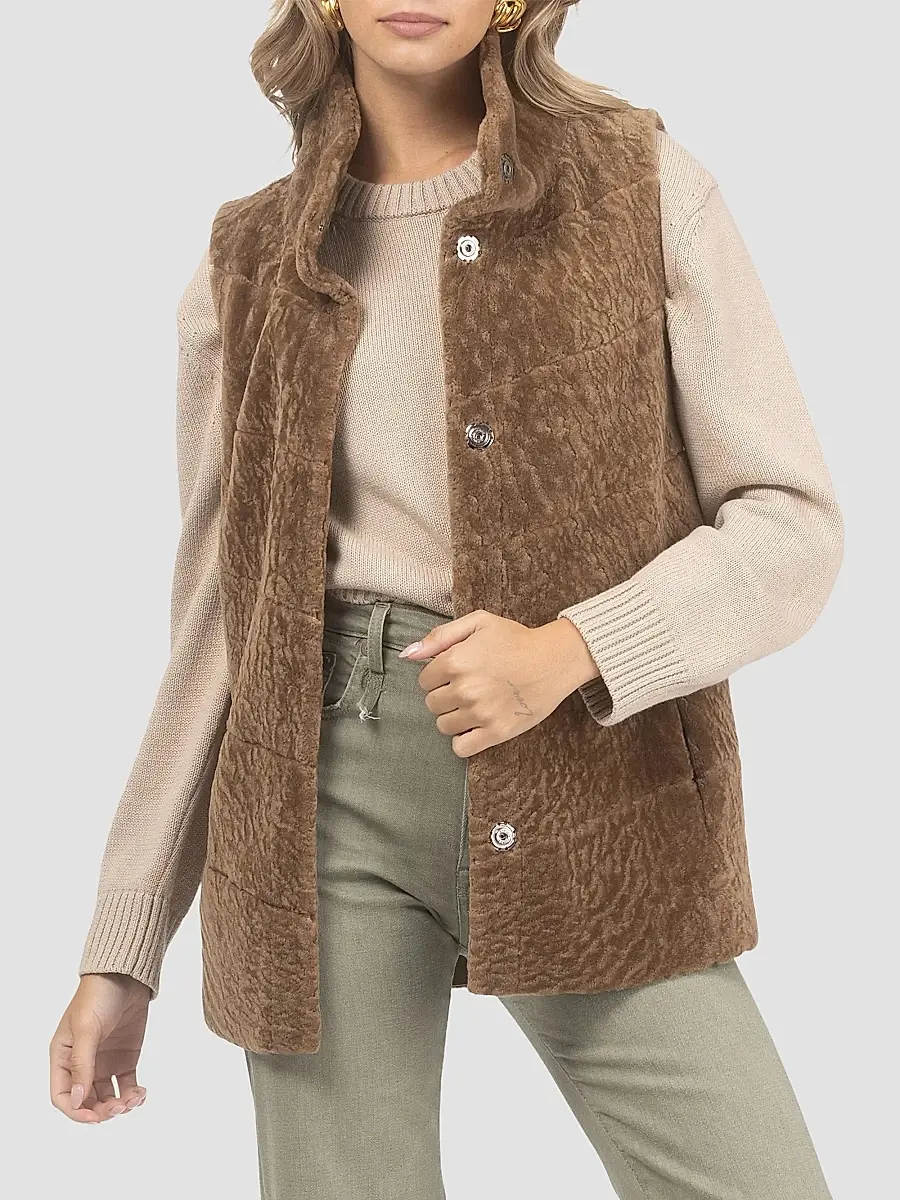 Gorski Women's Reversible Textured Shearling Lamb Vest | Thumbnail 4 Gorski Women's Reversible Textured Shearling Lamb Vest | Thumbnail 4