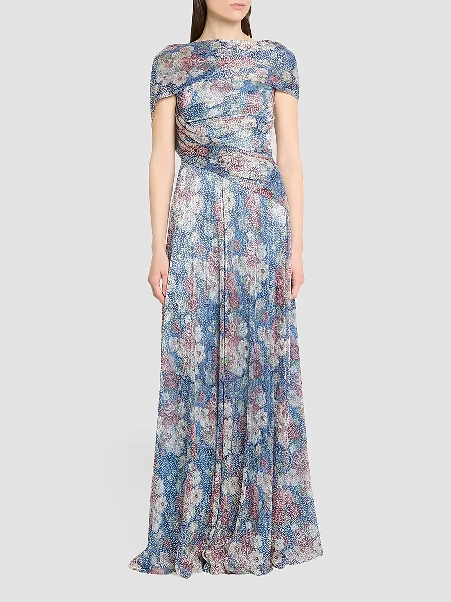 Talbot Runhof Women's Floral Metallic Voile Gown | Thumbnail 4 Talbot Runhof Women's Floral Metallic Voile Gown | Thumbnail 4
