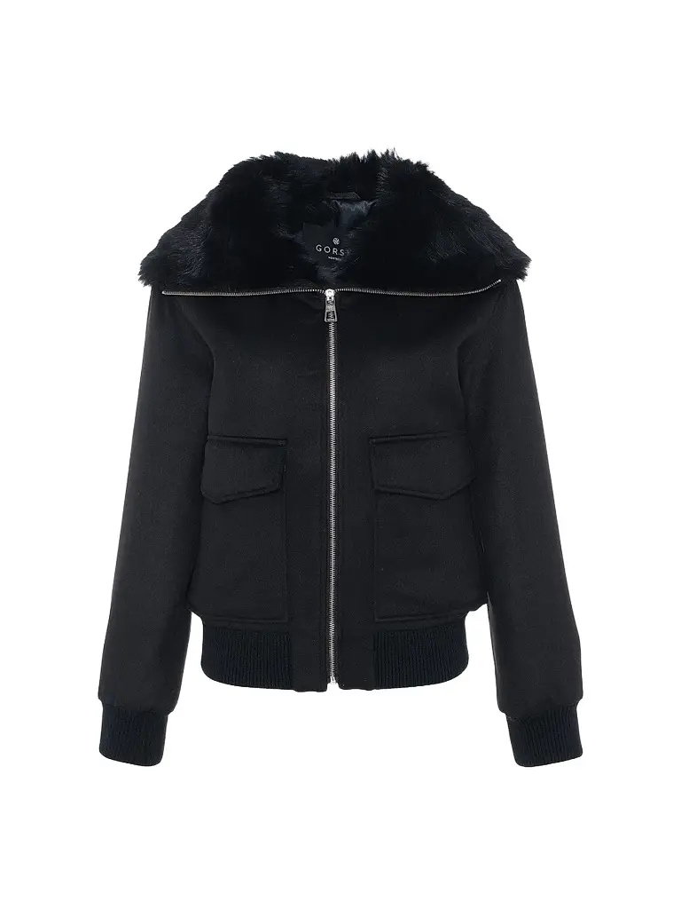 Gorski Women's Fabric Coat with Select Shearling Lamb Collar