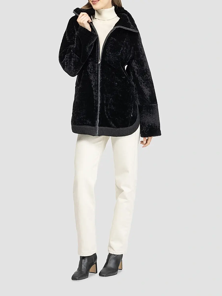 Gorski Women's Textured Shearling Lamb Zip Coat | Thumbnail 2 Gorski Women's Textured Shearling Lamb Zip Coat | Thumbnail 2