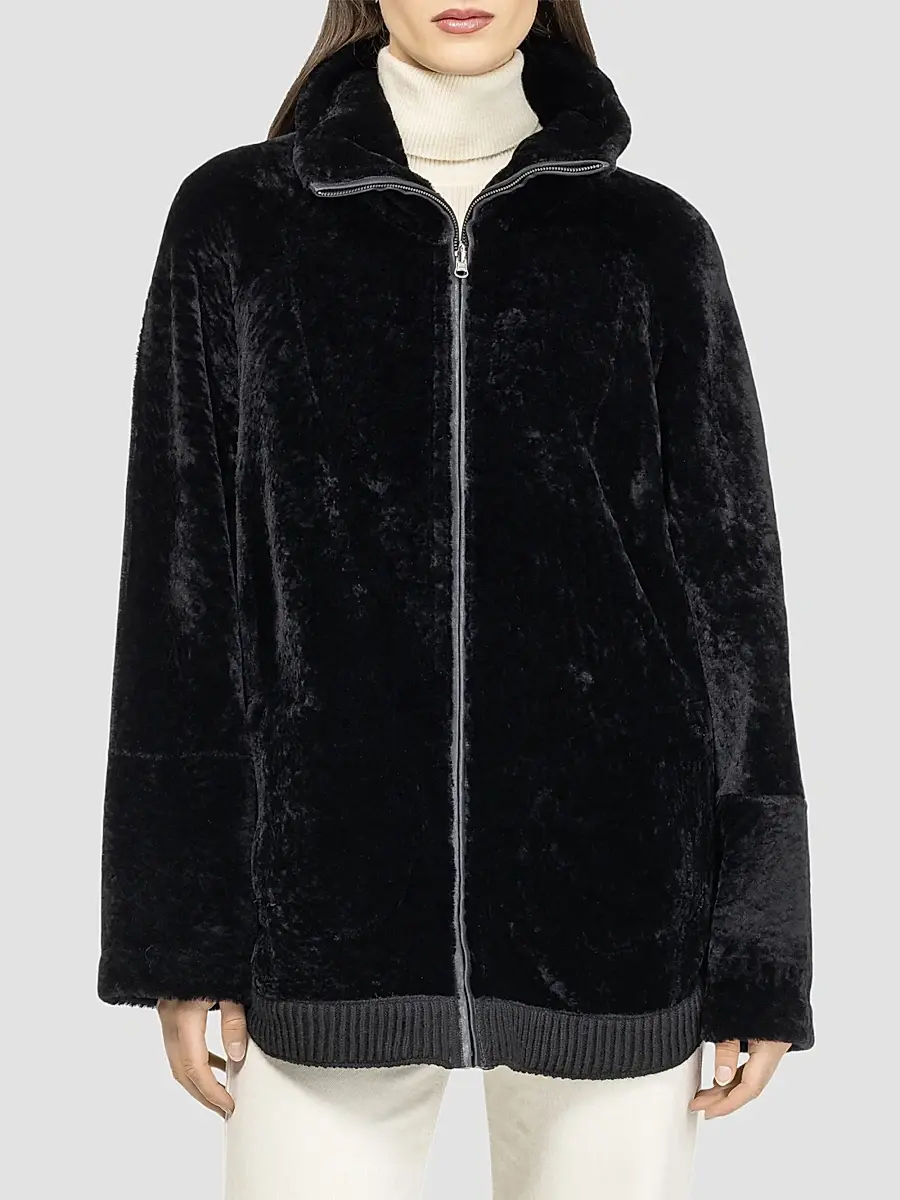 Gorski Women's Textured Shearling Lamb Zip Coat | Thumbnail 3 Gorski Women's Textured Shearling Lamb Zip Coat | Thumbnail 3