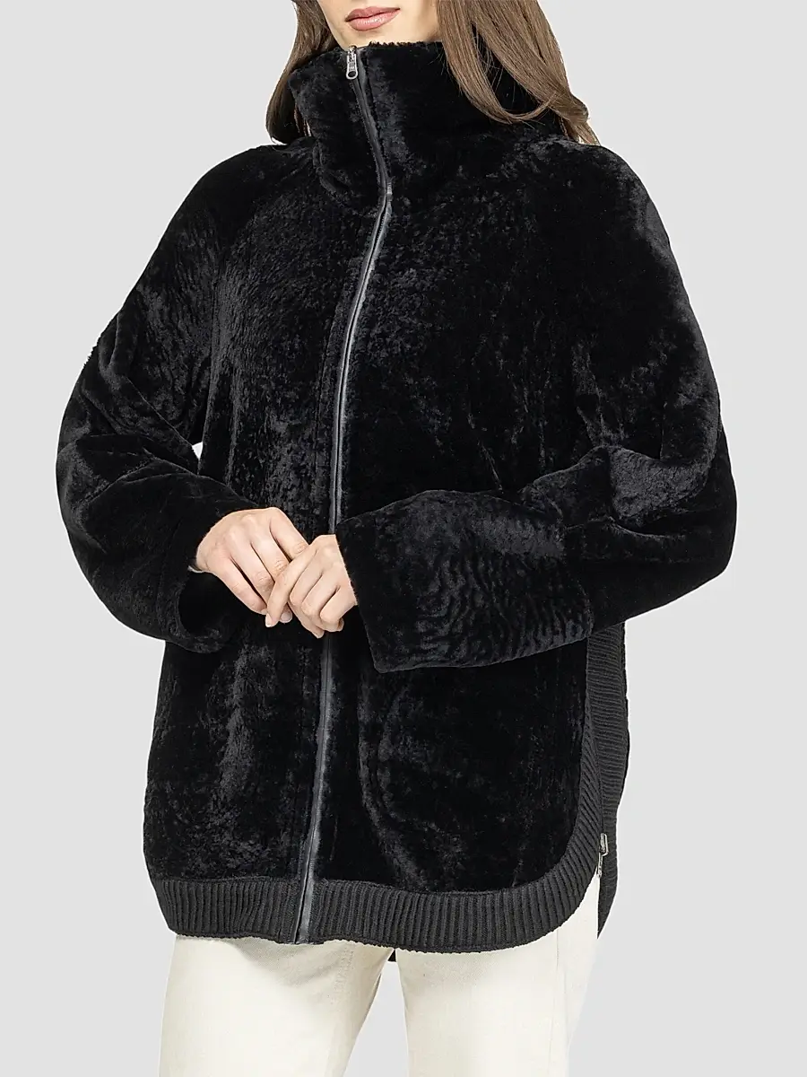 Gorski Women's Textured Shearling Lamb Zip Coat | Thumbnail 4 Gorski Women's Textured Shearling Lamb Zip Coat | Thumbnail 4