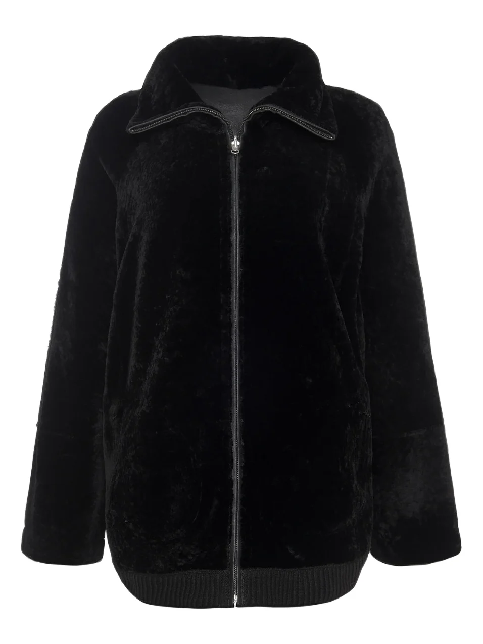Women's Textured Shearling Lamb Zip Coat