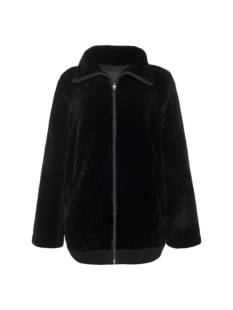 Gorski Women's Textured Shearling Lamb Zip Coat - Black | Image 1 Gorski Women's Textured Shearling Lamb Zip Coat - Black | Image 1