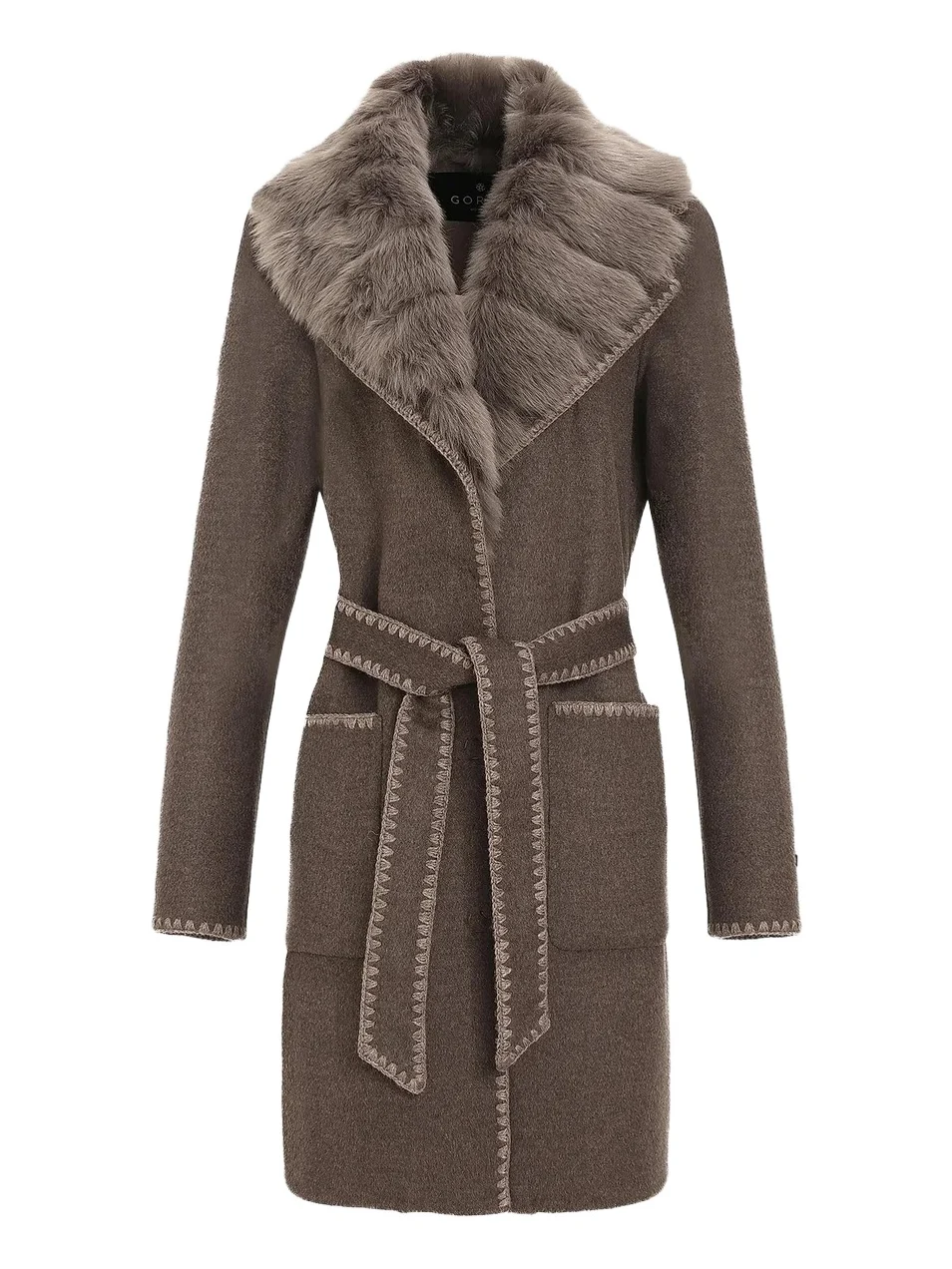 Women's Cashmere and Wool Stroller with Shearling Lamb Collar