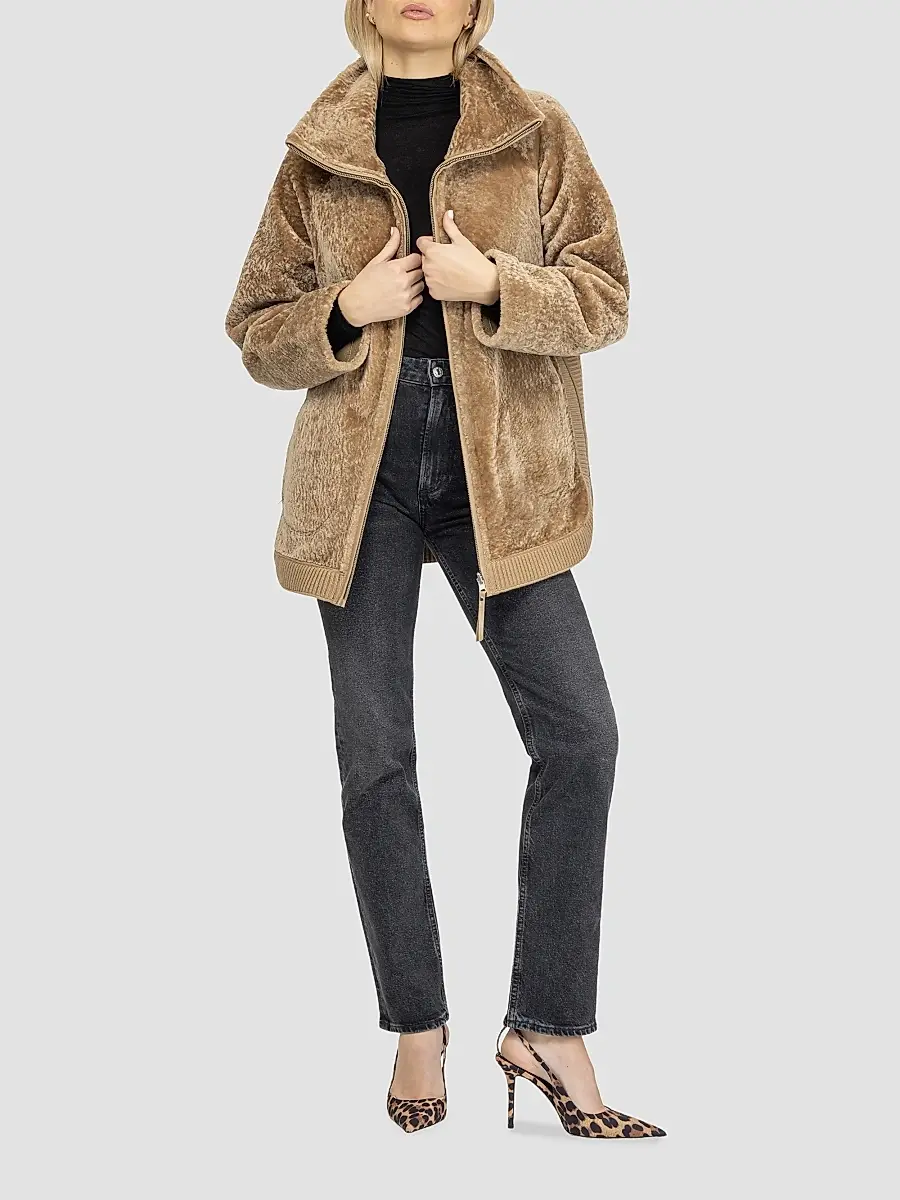 Gorski Women's Textured Shearling Lamb Zip Coat | Thumbnail 2 Gorski Women's Textured Shearling Lamb Zip Coat | Thumbnail 2