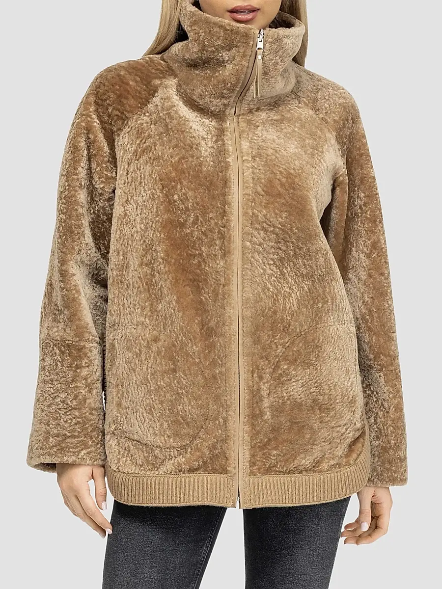 Gorski Women's Textured Shearling Lamb Zip Coat | Thumbnail 3 Gorski Women's Textured Shearling Lamb Zip Coat | Thumbnail 3