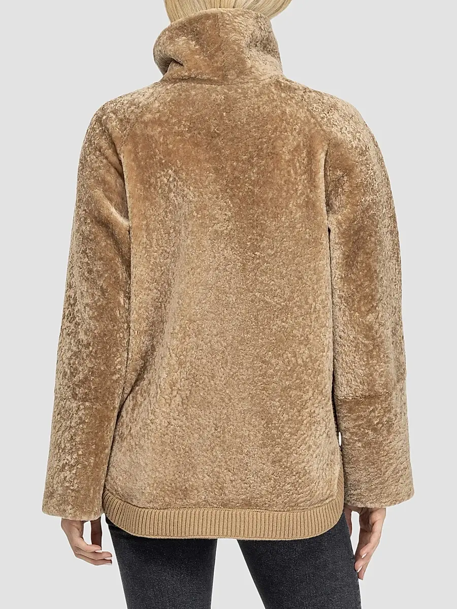 Gorski Women's Textured Shearling Lamb Zip Coat | Thumbnail 4 Gorski Women's Textured Shearling Lamb Zip Coat | Thumbnail 4
