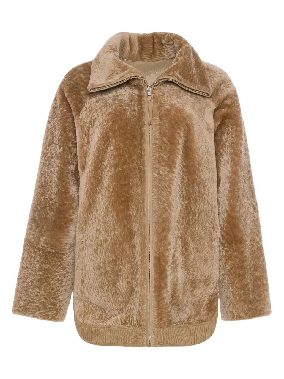 Women's Textured Shearling Lamb Zip Coat Women's Textured Shearling Lamb Zip Coat