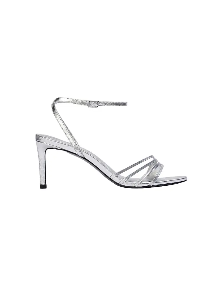 Black Suede Studio Women's Ella 70MM Metallic Sandals - Silver Metallic Leather | Image 1 Black Suede Studio Women's Ella 70MM Metallic Sandals - Silver Metallic Leather | Image 1