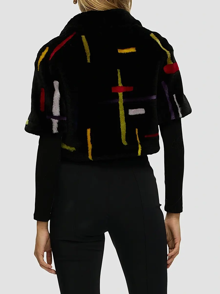 Gorski Women's Reversible Shearling Lamb Bolero with Cropped Sleeves - Black Multi | Thumbnail 5 Gorski Women's Reversible Shearling Lamb Bolero with Cropped Sleeves - Black Multi | Thumbnail 5