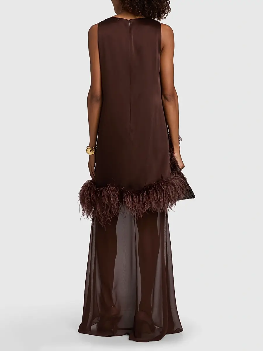 Lapointe Women's Satin Feather-Trim Sleeveless Shift Dress | Thumbnail 5 Lapointe Women's Satin Feather-Trim Sleeveless Shift Dress | Thumbnail 5