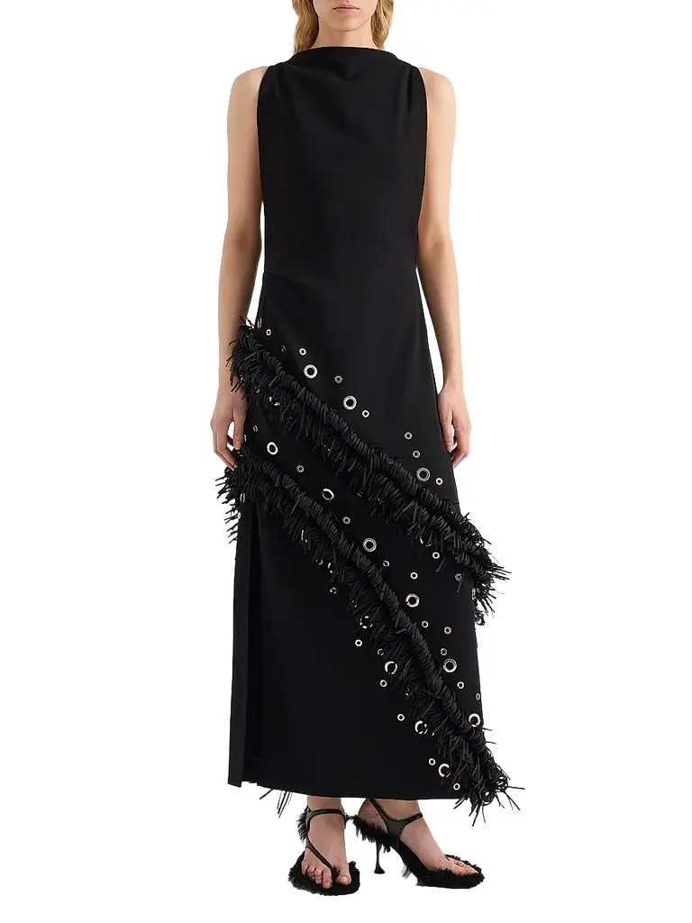 Proenza Schouler Women's Giovanna Fringe Grommet Maxi Dress - Black | Image 1 Proenza Schouler Women's Giovanna Fringe Grommet Maxi Dress - Black | Image 1
