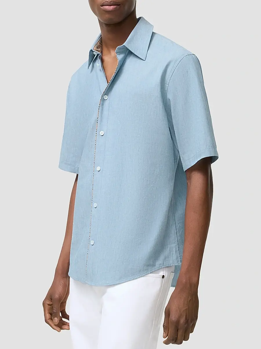 Burberry Men's Check-Placket Short-Sleeve Shirt | Thumbnail 2 Burberry Men's Check-Placket Short-Sleeve Shirt | Thumbnail 2