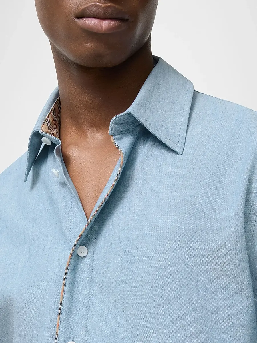 Burberry Men's Check-Placket Short-Sleeve Shirt | Thumbnail 3 Burberry Men's Check-Placket Short-Sleeve Shirt | Thumbnail 3