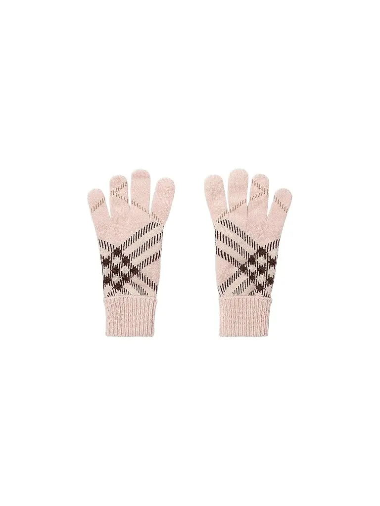 Burberry Women's Heritage Check Cashmere-Blend Gloves - Pink | Image 1 Burberry Women's Heritage Check Cashmere-Blend Gloves - Pink | Image 1