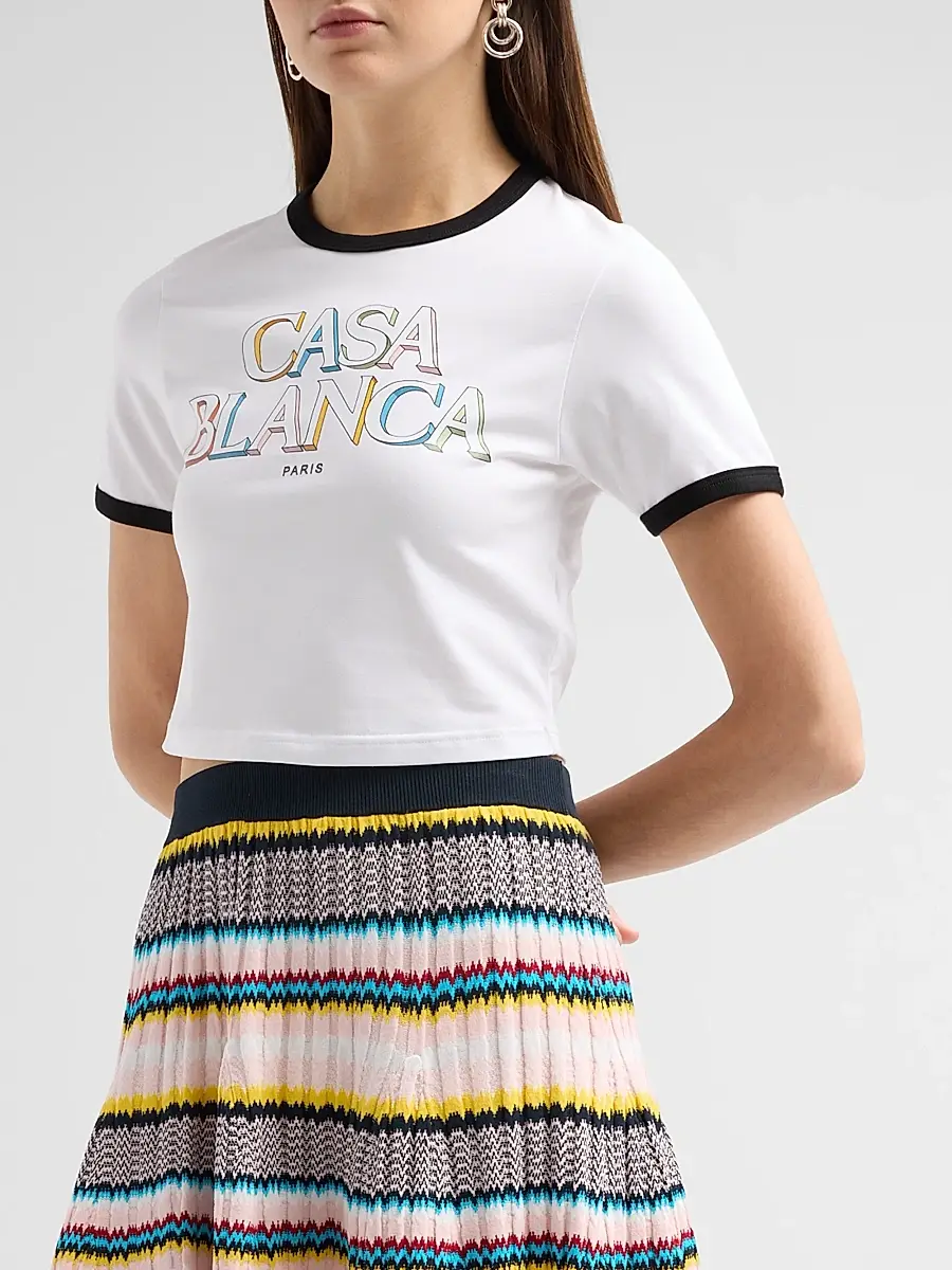 Casablanca Women's Logo Cotton Crop T-Shirt | Thumbnail 4